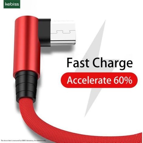 Taille 0.25m - Micro cable USB coudé à 90 degrés, Cable de charge rapide pour téléphone portable Samsung LG X - rouge (1/4)