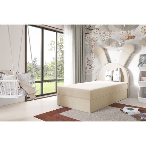 Kinderbett Polsterbett Bett MATILDA 100x200cm in Stoff Magic Velvet Creme (1/5)