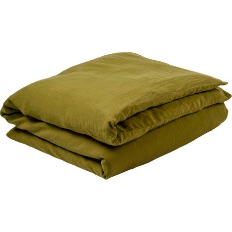 VIVARAISE - Housse de couette Mona en chanvre 100% - Taille 140 x 200 cm - Couleur Lichen