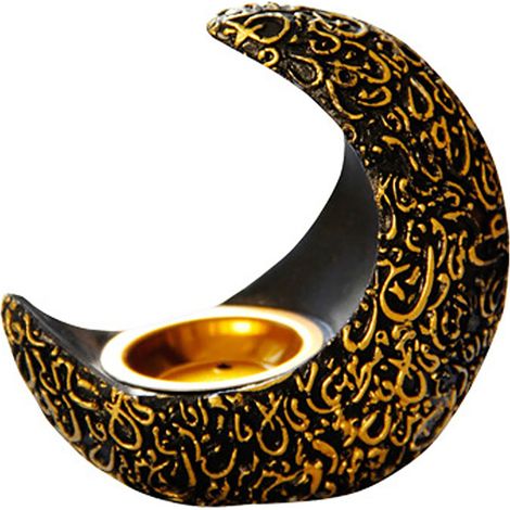 Brûleur d'encens Lune en résine noire, apaisant le stress, décoratif pour méditation et chambre (1/5)