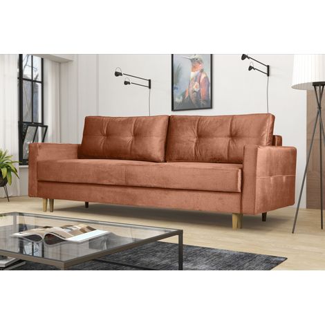 Modernes Sofa Floro - 3-Sitzer mit Schlaffunktion Pfirsichfarbe (1/3)