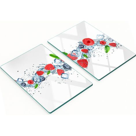 Plateaux de service en verre pour apéritifs, motif fruits des bois et glace, 2 x 40 x 52 cm (1/5)