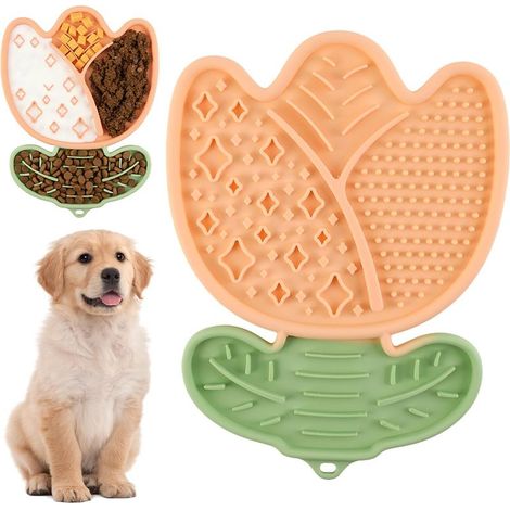 Tapis de Léchage Chien,Tapis de Lechage pour Chiot Chat,pour Soulager l'anxiété de l'animal,Lick Mat Chien avec Ventouse pour Bain,Entraînement,Toilettage,Silicone de Qualité Alimentaire(Rose) (1/5)