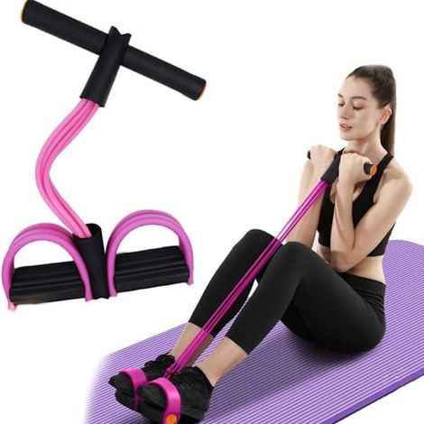 Appareil de musculation abdominale, équipement d'entraînement abdominal, appareil de musculation complet pour la maison, 6 tubes, corde de traction élastique rose et noire (1/5)