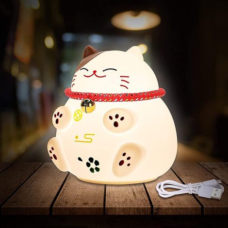 Veilleuse pour enfants, lampe de chevet USB mignonne, lampe de chevet portable en silicone chat porte-bonheur pour enfants Mu (1/5)