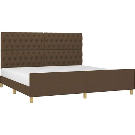 Bed Frame without Mattress with Headboard Dark Brown Fabric vidaXL (1/2)
