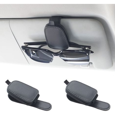 Adecuado para un juego de 2, soporte para gafas de sol de coche, soporte magnético de cuero para gafas de sol y tarjetero, accesorios para parasol de coche, negro (1/5)