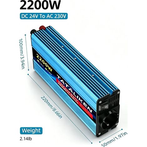 Tataliken Wechselrichter Reiner Sinus 2200W 24V auf 230V DC‑AC Spannungswandler für LKW, Wohnmobil, Notstromversorgung (1/5)