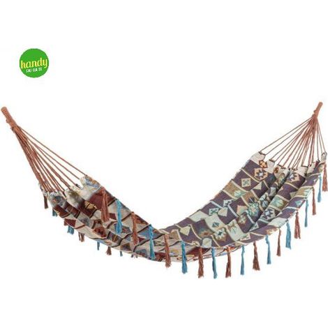 Amaca "Santander" in cotone e poliestere con borsa per esterno e giardino -Azzurro-Beige