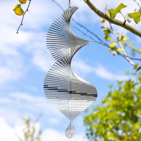 Éolienne ovale métal spirale, carillon 3D rotation 360°, pendentif arbre suspendu, attrape-soleil extérieur, salon, fenêtre, couloir, cour, décoration (1/5)