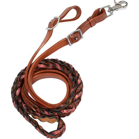azzurro turchese - Redini western in morbido cuoio decorate con motivo intrecciato colorato
