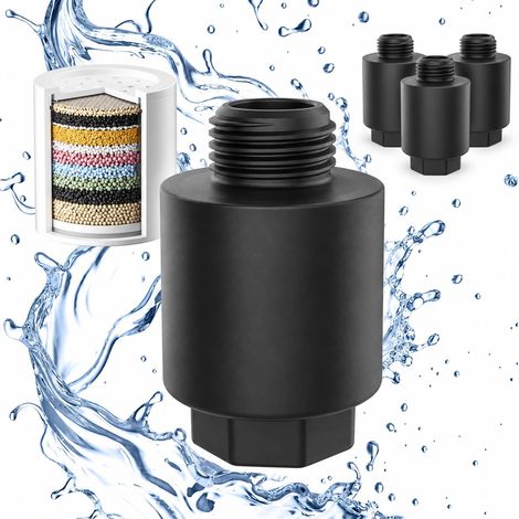 Filtre de douche, pommeau de douche, filtre pour eau dure, 3 cartouches interchangeables, 10 g, anti-calcaire, boîtier en ABS, filtre pour éliminer le chlore et le fluorure, noir (1/5)