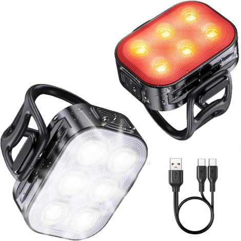 Éclairage vélo LED - Feu avant/arrière - Éclairage rouge et blanc - Phare de vélo - Étanche - Rechargeable par USB (1/5)