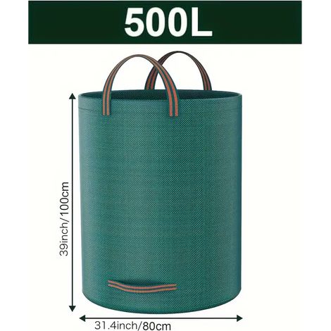 Ein Set aus dicken und robusten Gartenabfallsäcken, wiederverwendbaren Laubsäcken, Pflanzenabfallsäcken, gewebten Polypropylengriffen,  Halterungen, 2 Größen: 500 Liter, 300 Liter (1/5)