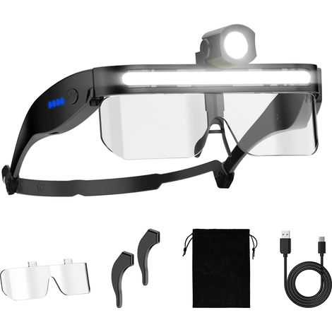 Lampe Frontale, Lampe Frontale LED avec Lunettes Rechargeable avec COB & Faisceau Réglable 5 Modes, Glasses Headlamp Détachables Pour Camping Pêche Lecture Bricolage (1/5)