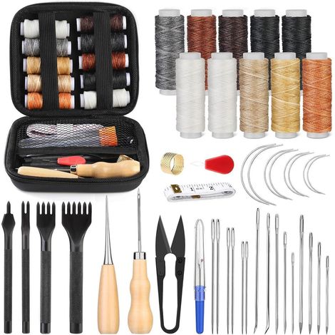 Leder Nähset 4mm Schnürnähmeißel Nähnadeln Lederhandwerk 46-teiliges (1/5)