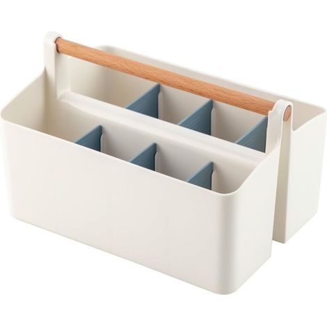 Grand panier portable avec poignées, boîte de rangement avec séparateurs ajustables, séparateurs bleus (1/5)
