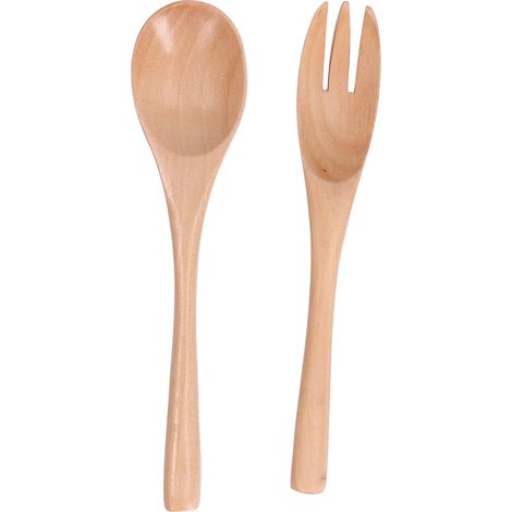 Ensemble de Cuillère et Fourchette en Bois Écologique, Réutilisable pour Salade et Ustensiles de Table (1/5)
