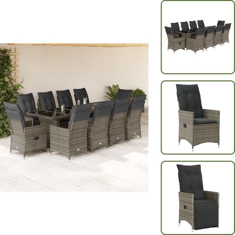 Cojines de asiento - vidaXL Set de mesa y sillas de jardín 11 pzas y cojines ratán PE gris - Cojines de respaldo