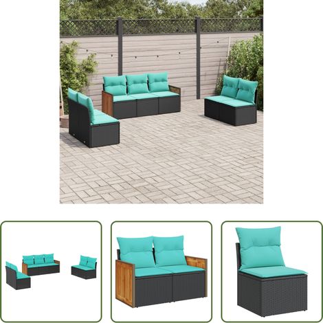 Gartenmöbel - 7-teiliges Gartensofa-Set mit Kissen, schwarzes Polyrattan (1/5)