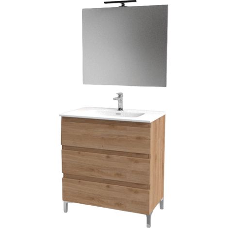 mobile bagno 3 cassetti quercia naturale 81x47x195 cm (1/2)