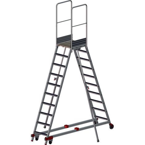 PROVOST - Escabeau roulant double accès en aluminium inox - 10 marches