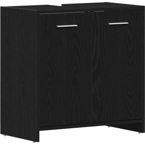 Armoire lavabo moderne pratique rangement salle de bain 60 x 33 x 60 cm en bois d'ingénierie chêne noir (1/5)
