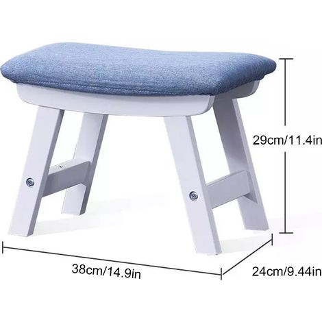 Tabouret marchepied en bois avec coussin en mousse, décoration intérieure, blanc et bleu. (1/5)