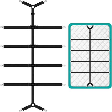 Tendeur de drap réglable avec clips métalliques, lot de 12, Noir