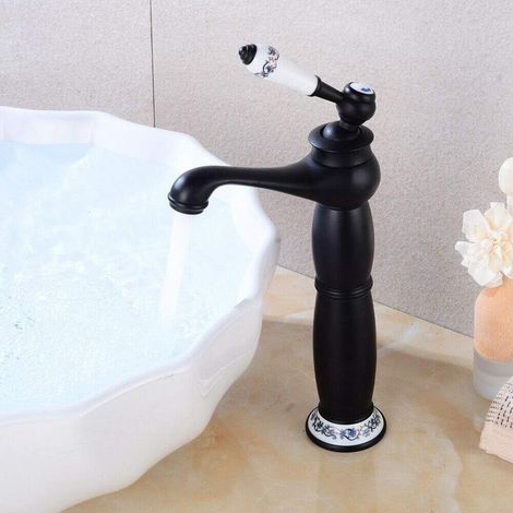 Robinet de lavabo rétro en laiton - Pour évier de cuisine, salle de bain - Noir (1/5)