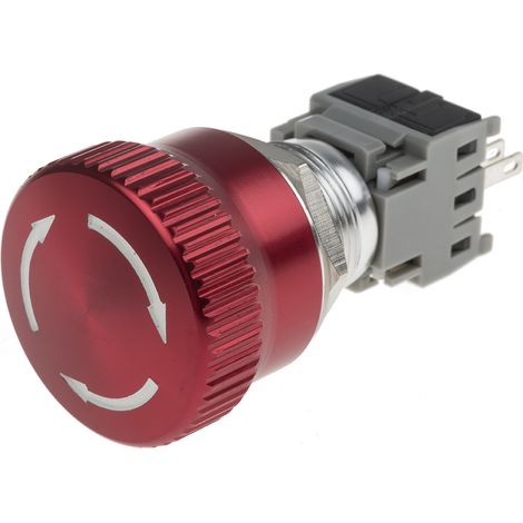 Bouton-poussoir, A verrouillage, Relâchement par torsion, Unipolaire à deux directions (1RT), 5 A @ 250 V c.a., Rouge, ( Prix pour 1 ) (1/2)