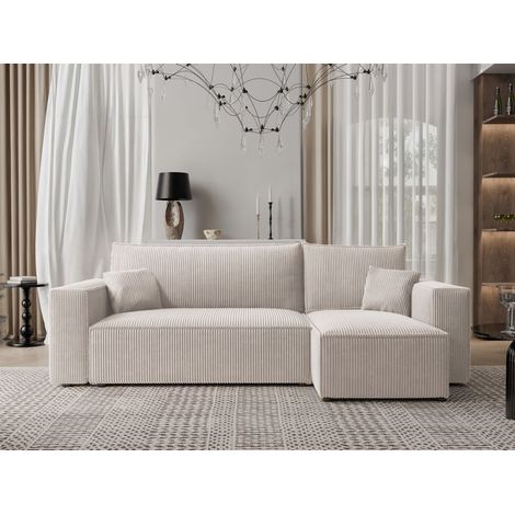 Ecksofa Schlafsofa Sofa ADARA in Stoff Poso Altweiß Ottomane Rechts
