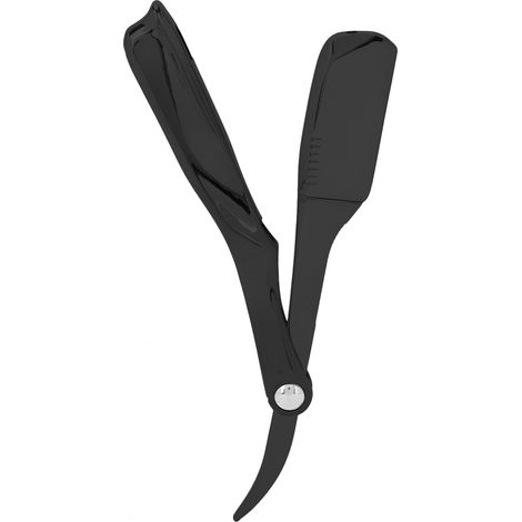 Rasoir droit professionnel pliable pour barbier - Porte-lame plaqué noir pour rasage précis (1/5)