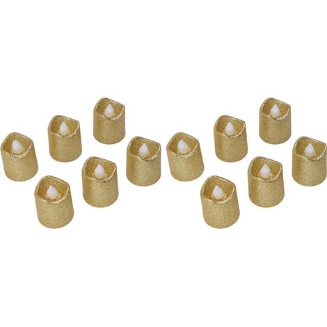 Lot de 12 bougies chauffe-plat LED dorées sans flamme, idéales pour Noël et les anniversaires. (1/5)