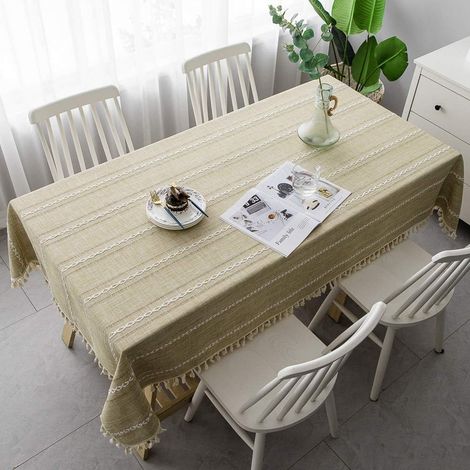 Nappe élégante en coton et lin, lavable, pour table de cuisine ou de pique-nique (rayée - rose, 60 x 60 cm) (1/4)