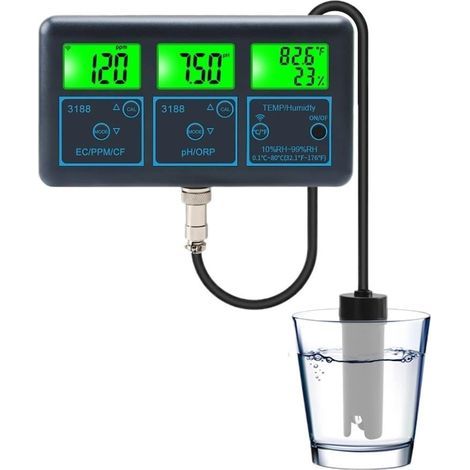 Testeur intelligent pour aquariums : analyseur numérique de la qualité de l'eau pour centres de bien-être et piscines. Analyseur de qualité de l'eau : pH, EC, ORP, TDS, HR %. Testeur de chlore et de c (1/2)