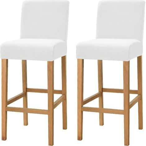 Housses élastiques pour tabourets de bar à pieds hauts (2 pièces) avec dossier, motif jacquard carré blanc - Blanc (1/5)