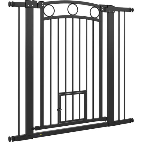 Barrière pour animaux avec chatière réglable de 76 à 104 cm pliable noire pour salon animaux, d'escalier largeur chatière, escaliers portes, (1/5)