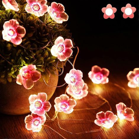 KLVGTIFS PU - Guirlande lumineuse féérique à 40 LED roses en forme de fleurs de cerisier, à piles, idéale pour Noël, une chambre de fille, une chambre à coucher, l'intérieur, l'extérieur, un mariage o (1/5)