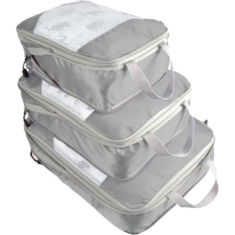Ensemble de 3 cubes de rangement pour bagages, gris, en nylon, organisateur léger pour valise (1/5)