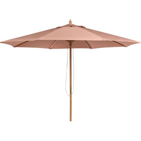 Garden Parasol Brown Fabric ø 270 cm Wooden Pole Foldable Outdoor Pull String Mechanism TOSCANA (1/5)