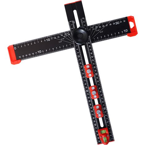 Règle d'alignement pour perçage échelle métrique impériale en T multiposition avec 3 curseurs et niveau à bulle biaxial (1/5)
