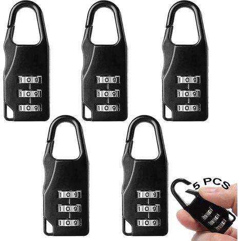 3 Digit Cadenas à Combinaison 5 Pièces Cadenas à Combinaison Réinitialisable Cadenas Code 3 Chiffres Mini Cadenas Pour Valise Cadenas à Combinaison Petite Pour Bagage Vestiaire Et Armoire Noir (1/5)