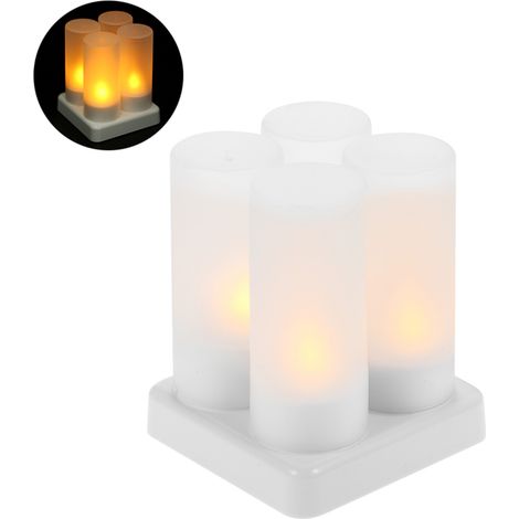 Bougies LED rechargeables sans flamme à effet vacillant, bougies chauffe-plat avec coupelles givrées et base de chargement, lumière jaune (1/4)