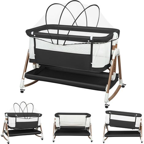 Haloyo® Babybett mit Rädern und 6-stufiger Höhenverstellung, für 0-6 Monate, maximale Belastung 15kg, 90×60×90-115cm, Schwarz (1/5)