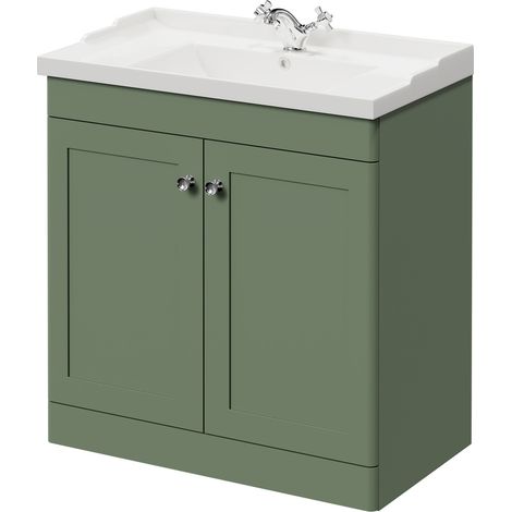 Wholesale Domestic Danbury Satin Green 800mm Floor Standing Vanity Unit with 1 Tap Hole Traditional Basin and 2 Doors with Polished Chrome Handles (1/5)