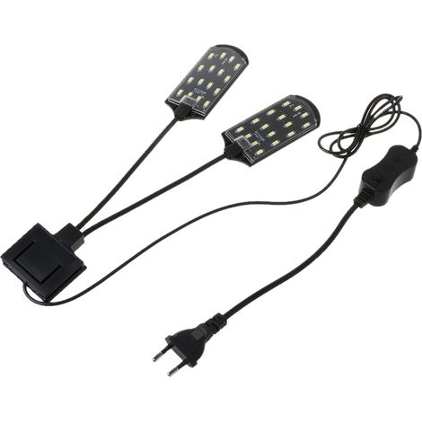 Lampe LED à pince pour aquarium, avec alimentation séparée, haute luminosité, deux lampes allumées.
