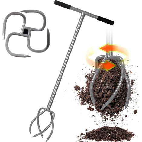 Pince de jardin avec 4 dents Cultivateur et poignée Twist Tiller Scarificateur et désherbeur en un seul appareil réglable en hauteur Motoculteur de jardin pour parterre de jardin (1/5)