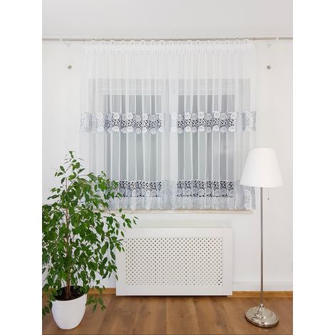 Rideau prêt à poser 400x180 cm en voile et dentelle guipure large (1/5)