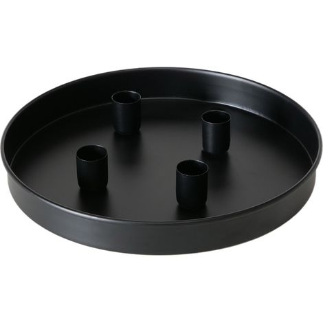 Magnet Kerzentablett für Stabkerzen 25 cm rund - schwarz - Metall Kerzenständer mit 4 magnetischen Haltern - Deko Tablett Festtags Advents Kerzen Ständer